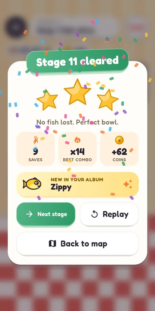 Stage cleared card with three stars and a new album sticker