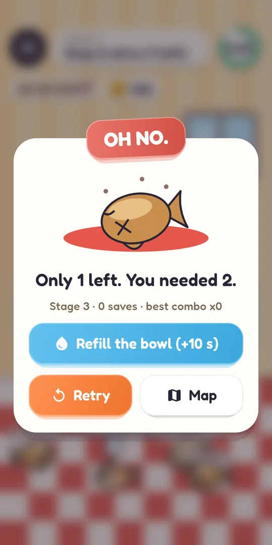 The OH NO card with a crispy dried-out fish